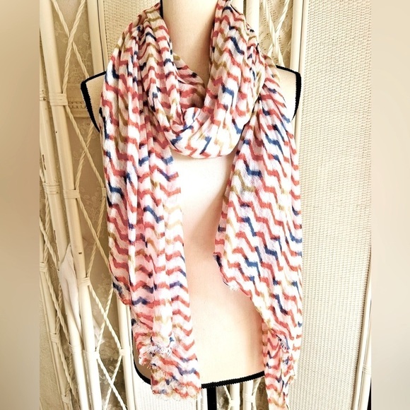 Scarf Lulla Collection by Bindy  Oversized Airy Ivory Orange Blue Tan Oblong - Picture 2 of 10